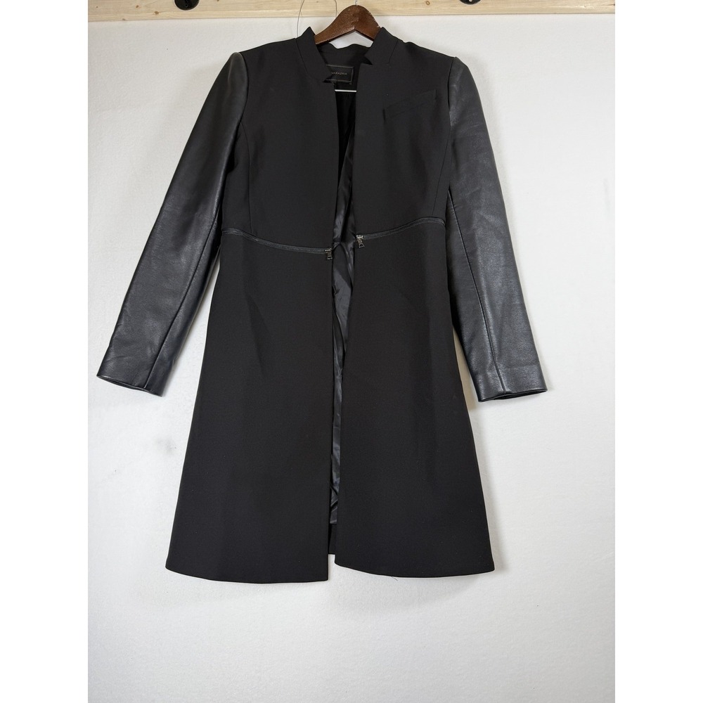 BCBGMAXAZRIA Arelia Black Faux Leather Sleeve Jacket Coat Women's Size S
